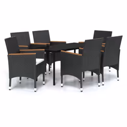 vidaXL Set da Pranzo da Giardino 7 pz con Cuscini Nero - Vista aggiuntiva 2