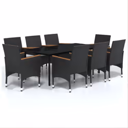 vidaXL Set da Pranzo da Giardino 9 pz con Cuscini Nero - Vista aggiuntiva 2