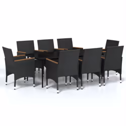 vidaXL Set da Pranzo da Giardino 9 pz con Cuscini Nero - Vista aggiuntiva 2