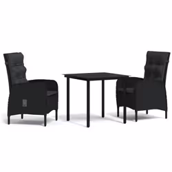 vidaXL Set da Pranzo da Giardino 3 pz con Cuscini Nero - Vista aggiuntiva 2
