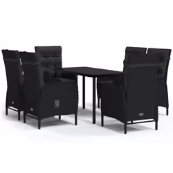 vidaXL Set da Pranzo da Giardino 7 pz con Cuscini Nero - Vista aggiuntiva 2