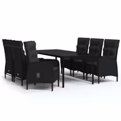 vidaXL Set da Pranzo da Giardino 7 pz con Cuscini Nero - Vista aggiuntiva 2
