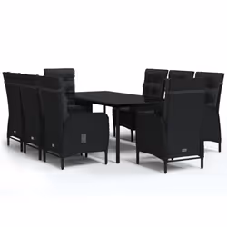 vidaXL Set da Pranzo da Giardino 9 pz con Cuscini Nero - Vista aggiuntiva 2