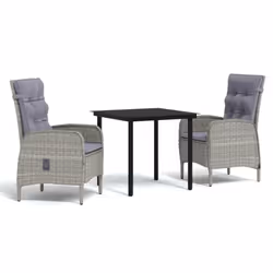 vidaXL Set da Pranzo da Giardino 3 pz con Cuscini Grigio e Nero - Vista aggiuntiva 2