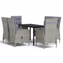 vidaXL Set da Pranzo da Giardino 7 pz con Cuscini Grigio e Nero - Vista aggiuntiva 2