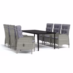 vidaXL Set da Pranzo da Giardino 7 pz con Cuscini Grigio e Nero - Vista aggiuntiva 2