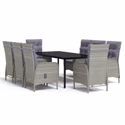 vidaXL Set da Pranzo da Giardino 9 pz con Cuscini Nero e Grigio - Vista aggiuntiva 2