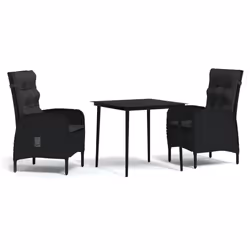 vidaXL Set da Pranzo da Giardino 3 pz con Cuscini Nero - Vista aggiuntiva 2
