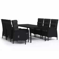 vidaXL Set da Pranzo da Giardino 7 pz con Cuscini Nero - Vista aggiuntiva 2