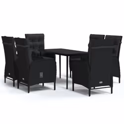 vidaXL Set da Pranzo da Giardino 7 pz con Cuscini Nero - Vista aggiuntiva 2