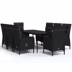 vidaXL Set da Pranzo da Giardino 9 pz con Cuscini Nero - Vista aggiuntiva 2