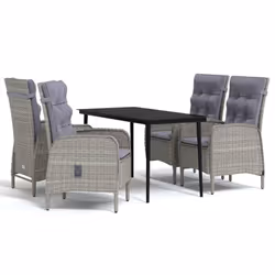 vidaXL Set da Pranzo da Giardino 5 pz con Cuscini Grigio e Nero - Vista aggiuntiva 2