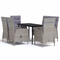 vidaXL Set da Pranzo da Giardino 7 pz con Cuscini Grigio e Nero - Vista aggiuntiva 2
