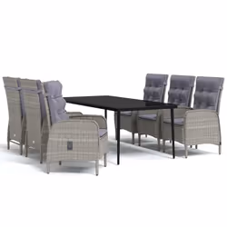 vidaXL Set da Pranzo da Giardino 7 pz con Cuscini Grigio e Nero - Vista aggiuntiva 2