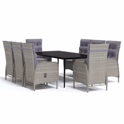 vidaXL Set da Pranzo da Giardino 9 pz con Cuscini Nero e Grigio - Vista aggiuntiva 2