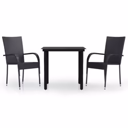 vidaXL Set Mobili da Pranzo per Giardino 3 pz Nero - Vista aggiuntiva 2