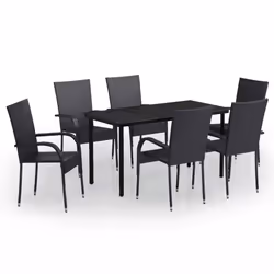 vidaXL Set Mobili da Pranzo per Giardino 7 pz Nero - Vista aggiuntiva 2