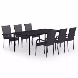 vidaXL Set da Pranzo per Giardino 7 pz con Cuscini Neri - Vista aggiuntiva 2