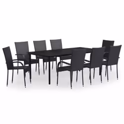 vidaXL Set da Pranzo per Giardino 9 pz con Cuscini Neri - Vista aggiuntiva 2