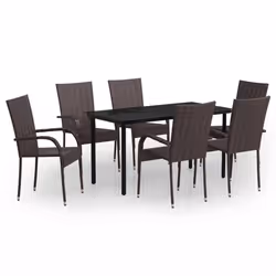 vidaXL Set da Pranzo per Giardino 7 pz con Cuscini Marrone e Nero - Vista aggiuntiva 2