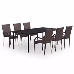 vidaXL Set da Pranzo per Giardino 7 pz con Cuscini Marrone e Nero - Vista aggiuntiva 2