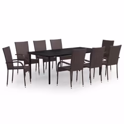 vidaXL Set da Pranzo per Giardino 9 pz con Cuscini Marrone e Nero - Vista aggiuntiva 2