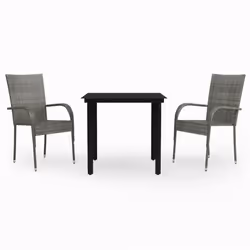 vidaXL Set da Pranzo per Giardino 7 pz con Cuscini Grigio e Nero - Vista aggiuntiva 2
