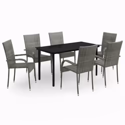 vidaXL Set da Pranzo per Giardino 7 pz con Cuscini Grigio e Nero - Vista aggiuntiva 2