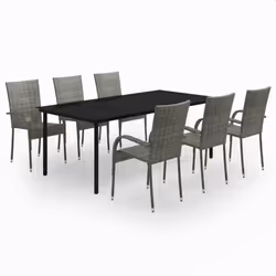 vidaXL Set da Pranzo per Giardino 7 pz con Cuscini Grigio e Nero - Vista aggiuntiva 2