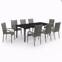 vidaXL Set da Pranzo per Giardino 9 pz con Cuscini Grigio e Nero - Vista aggiuntiva 2