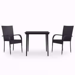 vidaXL Set Mobili da Pranzo per Giardino 3 pz Nero - Vista aggiuntiva 2