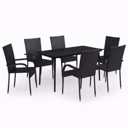 vidaXL Set da Pranzo da Giardino 7 pz Nero - Vista aggiuntiva 2