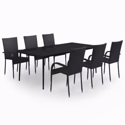 vidaXL Set da Pranzo per Giardino 7 pz con Cuscini Neri - Vista aggiuntiva 2