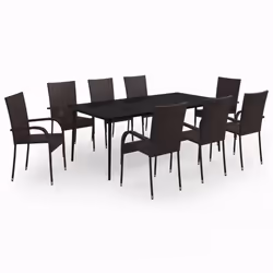 vidaXL Set da Pranzo per Giardino 9 pz con Cuscini Marrone e Nero - Vista aggiuntiva 2