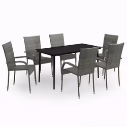 vidaXL Set da Pranzo da Giardino 7 pz Grigio e Nero - Vista aggiuntiva 2