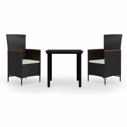 vidaXL Set da Pranzo da Giardino 3 pz con Cuscini Nero - Vista aggiuntiva 2
