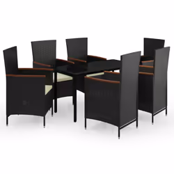 vidaXL Set da Pranzo da Giardino 7 pz con Cuscini Nero - Vista aggiuntiva 2