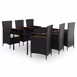 vidaXL Set da Pranzo da Giardino 7 pz con Cuscini Nero - Vista aggiuntiva 2