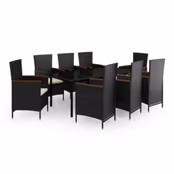 vidaXL Set da Pranzo da Giardino 9 pz con Cuscini Nero - Vista aggiuntiva 2