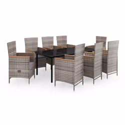 vidaXL Set da Pranzo da Giardino 9 pz con Cuscini Grigio - Vista aggiuntiva 2