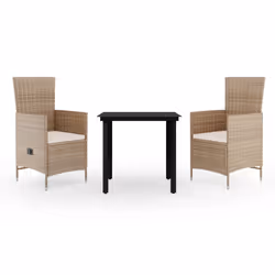 vidaXL Set da Pranzo da Giardino 3 pz con Cuscini Beige - Vista aggiuntiva 2