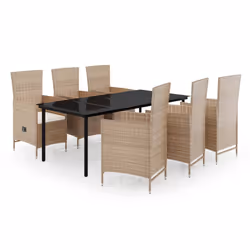 vidaXL Set da Pranzo da Giardino 7 pz con Cuscini Beige - Vista aggiuntiva 2