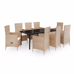 vidaXL Set da Pranzo da Giardino 9 pz con Cuscini Beige - Vista aggiuntiva 2