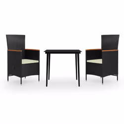 vidaXL Set da Pranzo da Giardino 3 pz con Cuscini Nero - Vista aggiuntiva 2