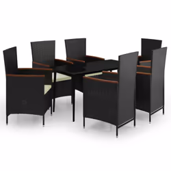 vidaXL Set da Pranzo da Giardino 7 pz con Cuscini Nero - Vista aggiuntiva 2
