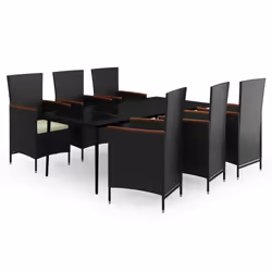 vidaXL Set da Pranzo da Giardino 7 pz con Cuscini Nero - Vista aggiuntiva 2