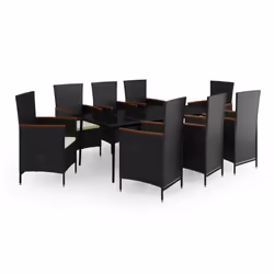 vidaXL Set da Pranzo da Giardino 9 pz con Cuscini Nero - Vista aggiuntiva 2