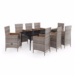vidaXL Set da Pranzo da Giardino 9 pz con Cuscini Grigio - Vista aggiuntiva 2