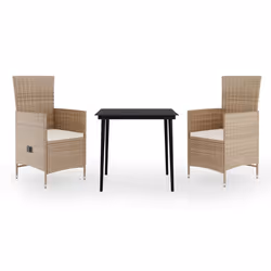vidaXL Set da Pranzo da Giardino 3 pz con Cuscini Beige - Vista aggiuntiva 2