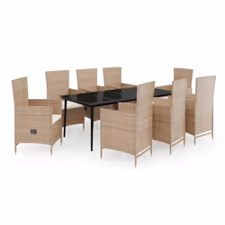 vidaXL Set da Pranzo da Giardino 9 pz con Cuscini Beige - Vista aggiuntiva 2